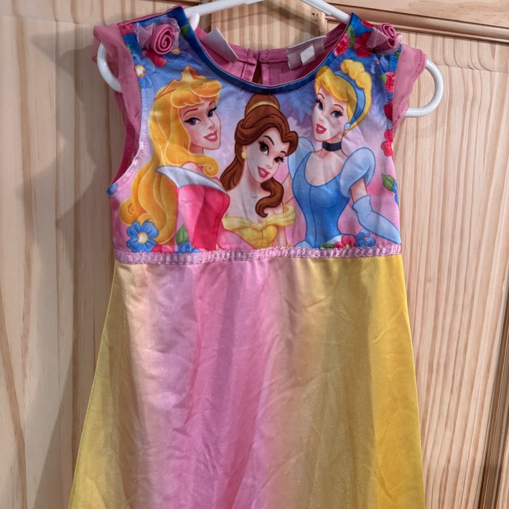 Disney Princess Nightgown Girls Size 6 Pink Yellow Ombre Aurora Belle Cinderella